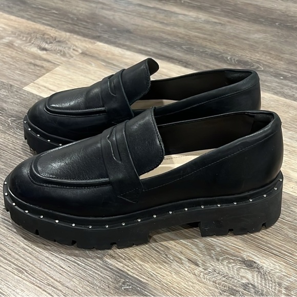 Schutz black leather Christie chunky studded lug sole loafer size 8.5 - Picture 3 of 11